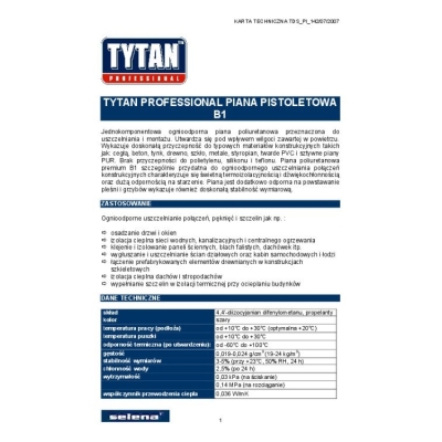 PIANKA PISTOLETOWA TYTAN B1 750ML OGNIOODPORNA
